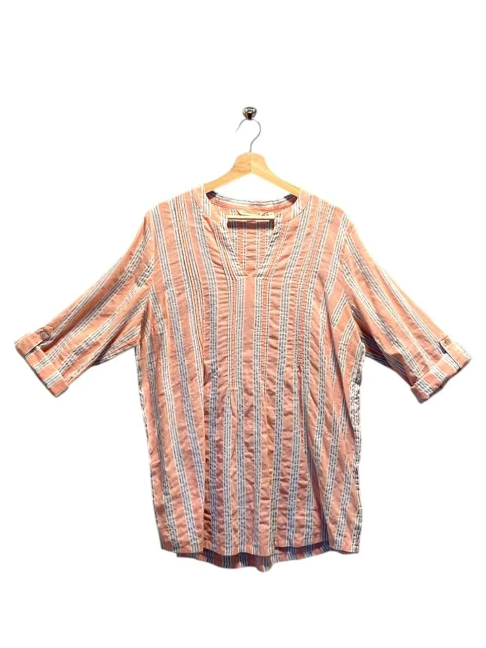 Soft Surroundings Striped Popover Blouse Orange Size XL Coastal Beach Vacation - Picture 2 of 13